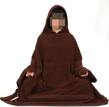 

UNISEX Winter&Autumn Polar fleece zen meditation cape buddhist abbot monks coat lay cloak nuncushion martial arts suit brown