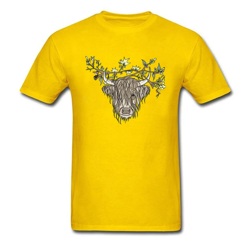 Scottish cow Normal T Shirt for Male 100% Cotton Fall Tees Fitness Tight T-shirts Short Sleeve Prevalent O-Neck Scottish cow yellow