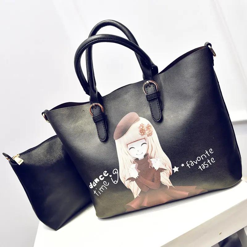 Cute Princess Printing font b Handbag b font Women Designer Fashion PU Shoulder Bag Casual Chic