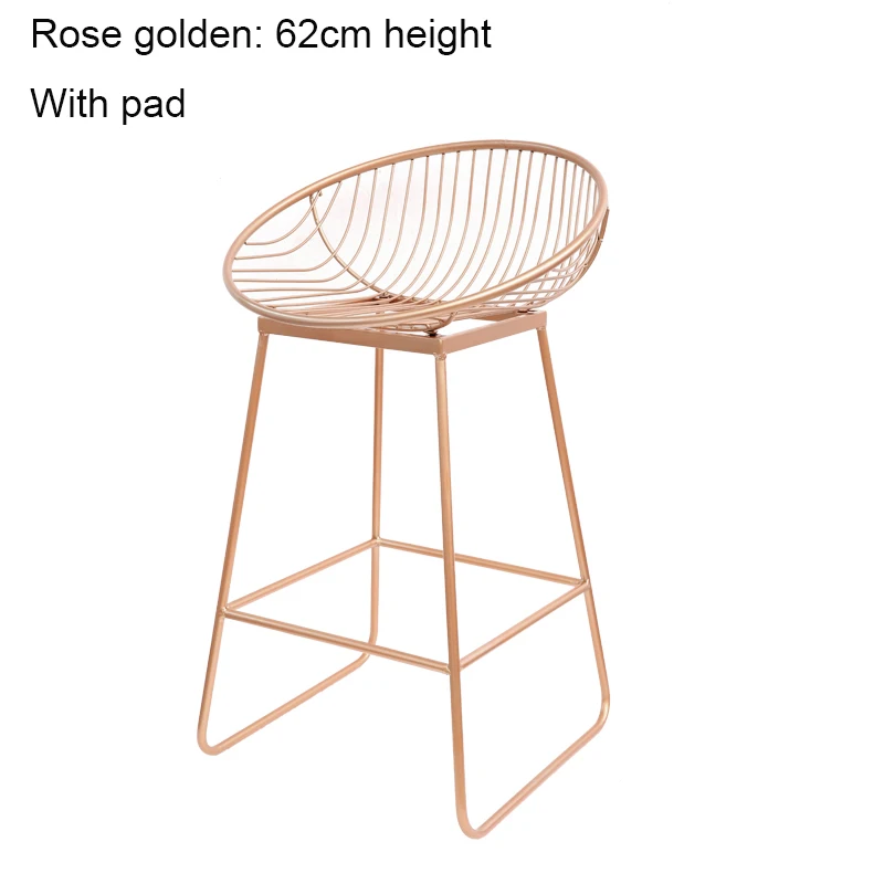 Rose goden 62cm H Модный золотой скандинавский барный стул креативный кофейный Стул высокий стул простой обеденной стул из кованого железа с мягкой подушкой - Цвет: Rose goden 62cm