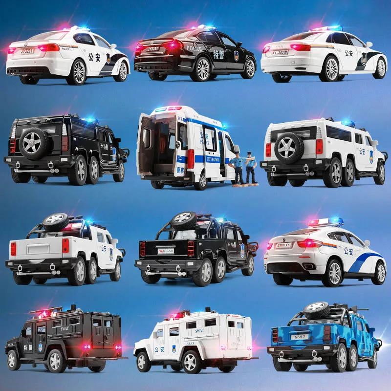 

New 1:32 Police Flashing Diecast Car Model With Pull Back Four Doors Open /Music Model Toys Car For Kids Gifts