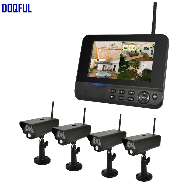 Home Surveillance 4CH 7 inch LCD Monitor Digital 2.4G Wireless Security