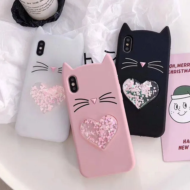 

3D Cartoon Cat Cover For Huawei P20 Lite Honor 7C Pro Y6 2018 Y7 Prime 2018 Fundas Capa Soft Silicon Liquid Heart Quicksand Case