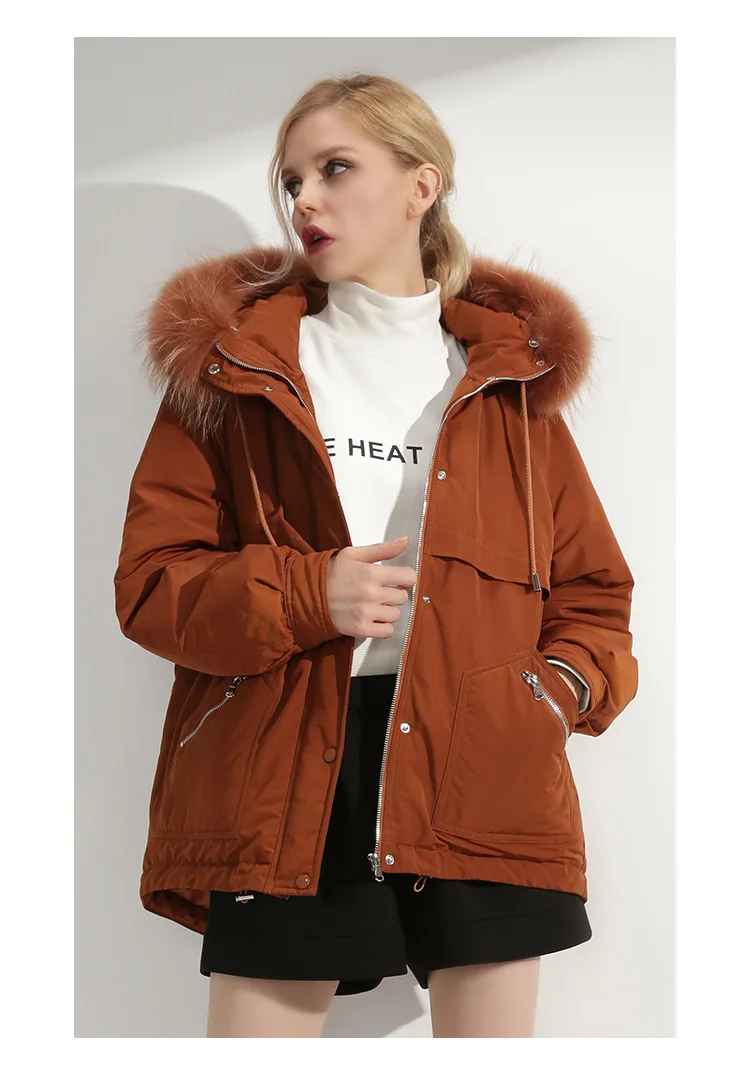 Winter new fashion brand real fur caramel thick duck down coat female hooded thicker warm duck down coat for cold weather wq2409