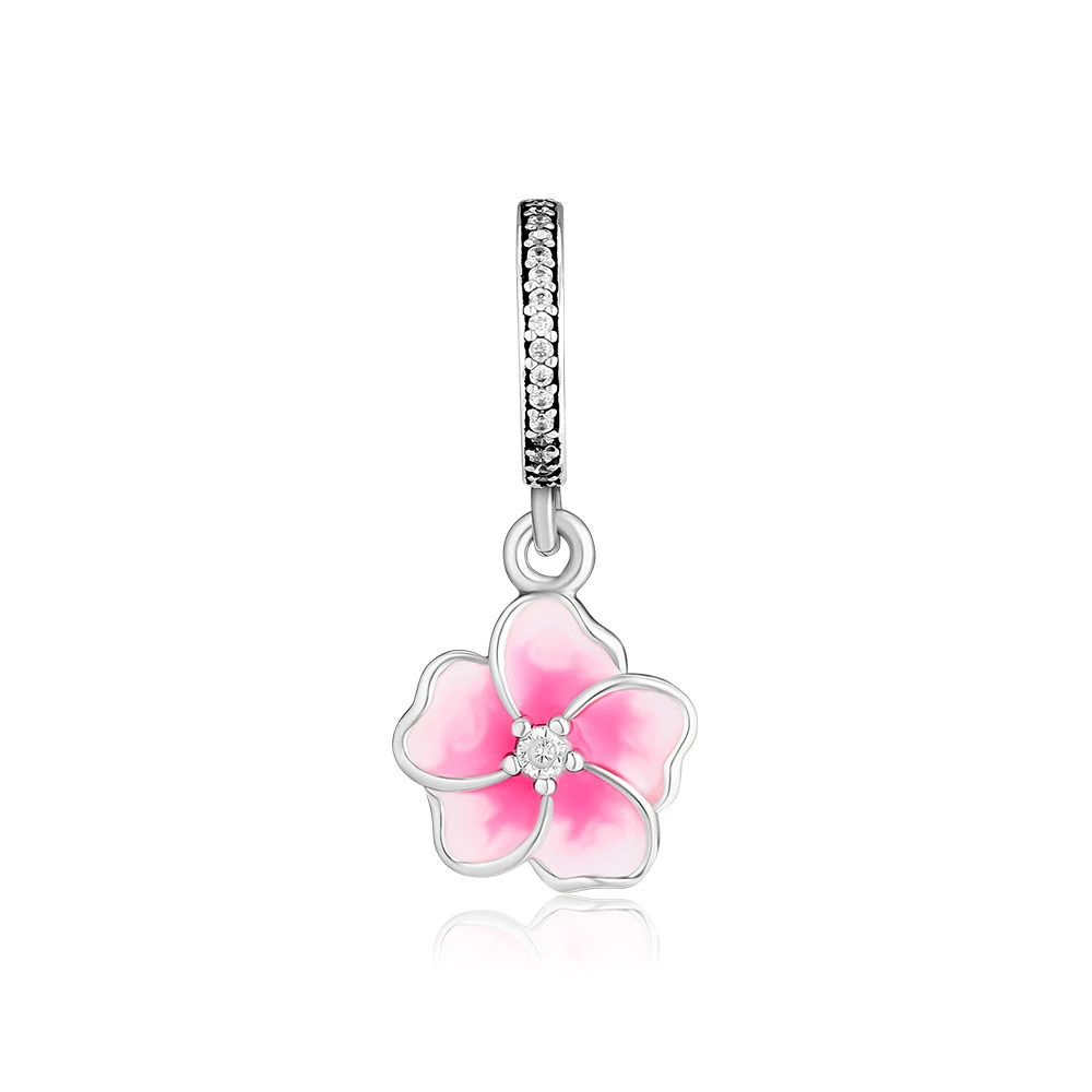 

Gradiant Pink Poetic Blooms Dangle 925 Sterling-Silver-Jewelry Flower Charm Fits Pandora Bracelets Necklace,Pale Pink Enamels