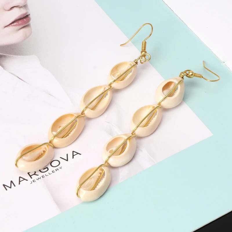 Bohemian Natural Cowrie Shell Pendant Drop Earrings Beach Jewelry Women dangle earrings,drop earrings,pendant earrings,long earrings