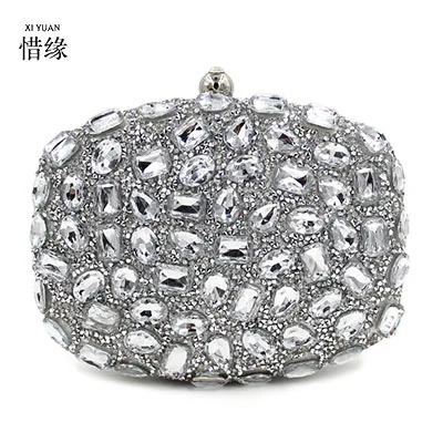 

XIYUAN BRAND Exquisite and high quality Gold chains Colorful Diamond Evening Bag bolsas clutch purses lady shoulder bag handbags
