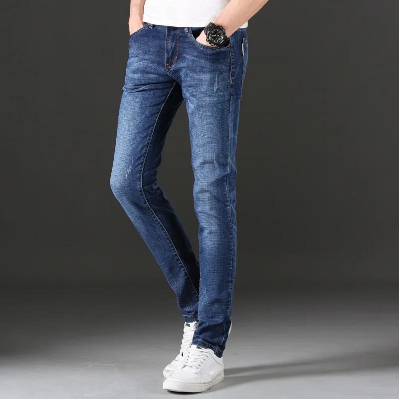 Summer thin slim jeans men trend small feet straight trousers 49XM
