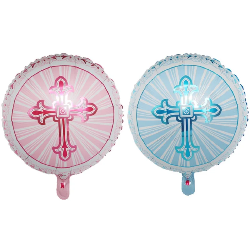 Balloon 18/" Baptism Blue Cross Round Mylar Foil Balloons Party Decorations Gifts