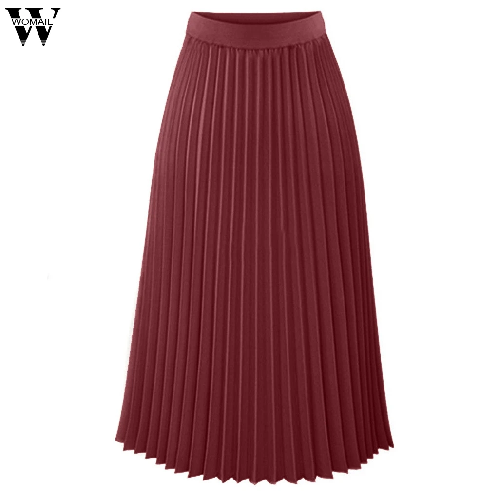 Женская юбка, летняя женская однотонная плиссированная элегантная однотонная шифоновая юбка миди с эластичной резинкой на талии, юбка макси May29
