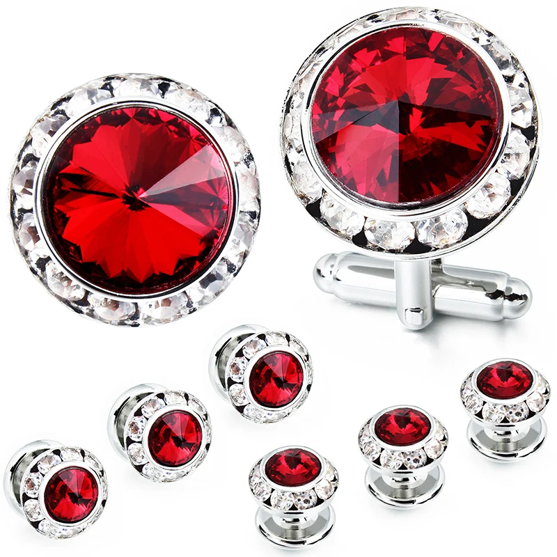 HAWSON Mulit-Colors Crystal Cuff Links and Studs Set for Mens Tuxedo Shrit Wedding Accessories