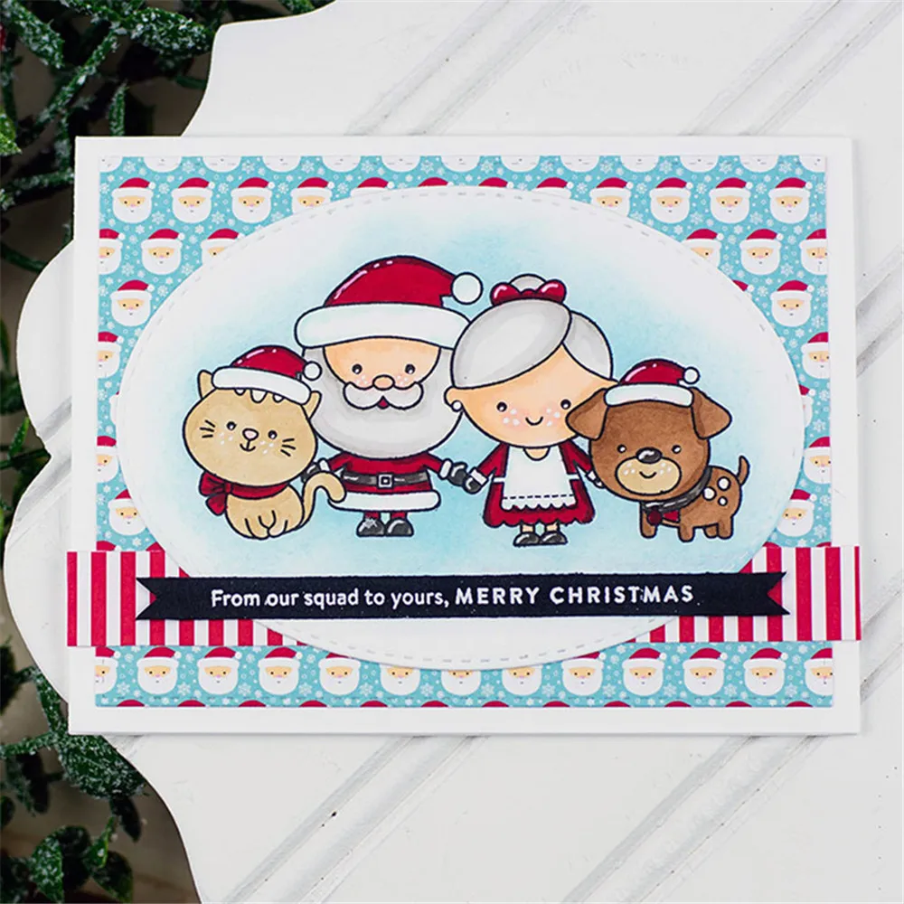 

Christmas Dwarf &Cat Transparent Stamps Metal Cutting Dies Stencils Scrapbooking Embossing for DIY Crafts photo album Decorative