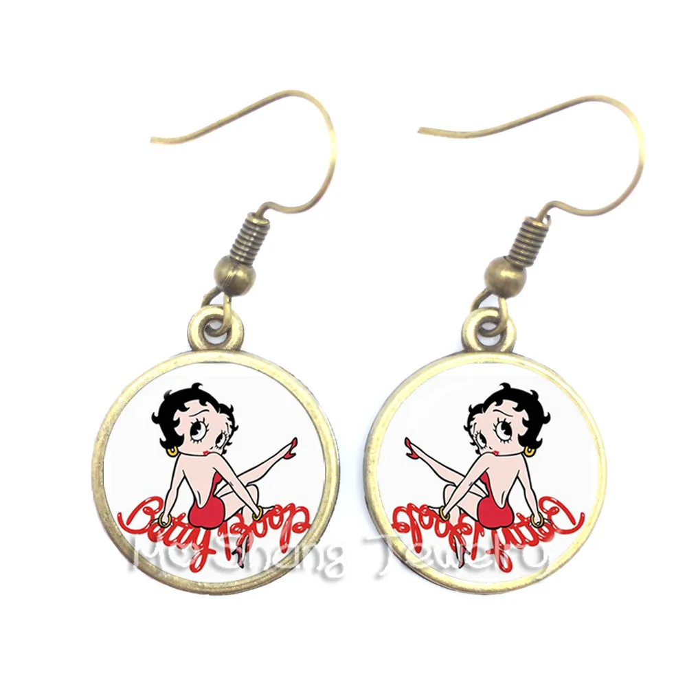 Новинка года. Серьги Betty Boop в стиле Харадзюку. Милые висячие серьги с мультяшным рисунком. Ювелирные изделия из стекла. Серьги-кабошон. Модные ювелирные изделия. Подарки - Окраска металла: 3