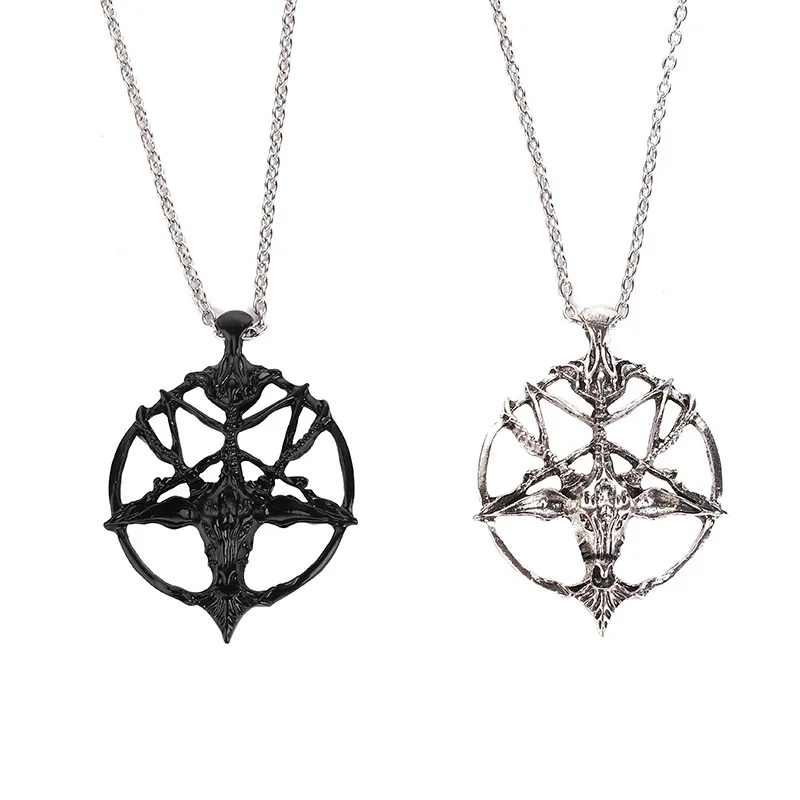 

Fashion retro five-pointed star skull goat head pendant necklace demon god god round metal pendant necklace jewelry necklace