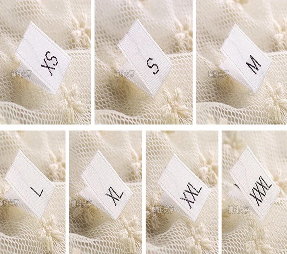 

Free Shipping 100pcs/lot white/black satin woven size labels/Tags (XS-XXXL) washable for garment/Clothing/Scarf/bag with sewing
