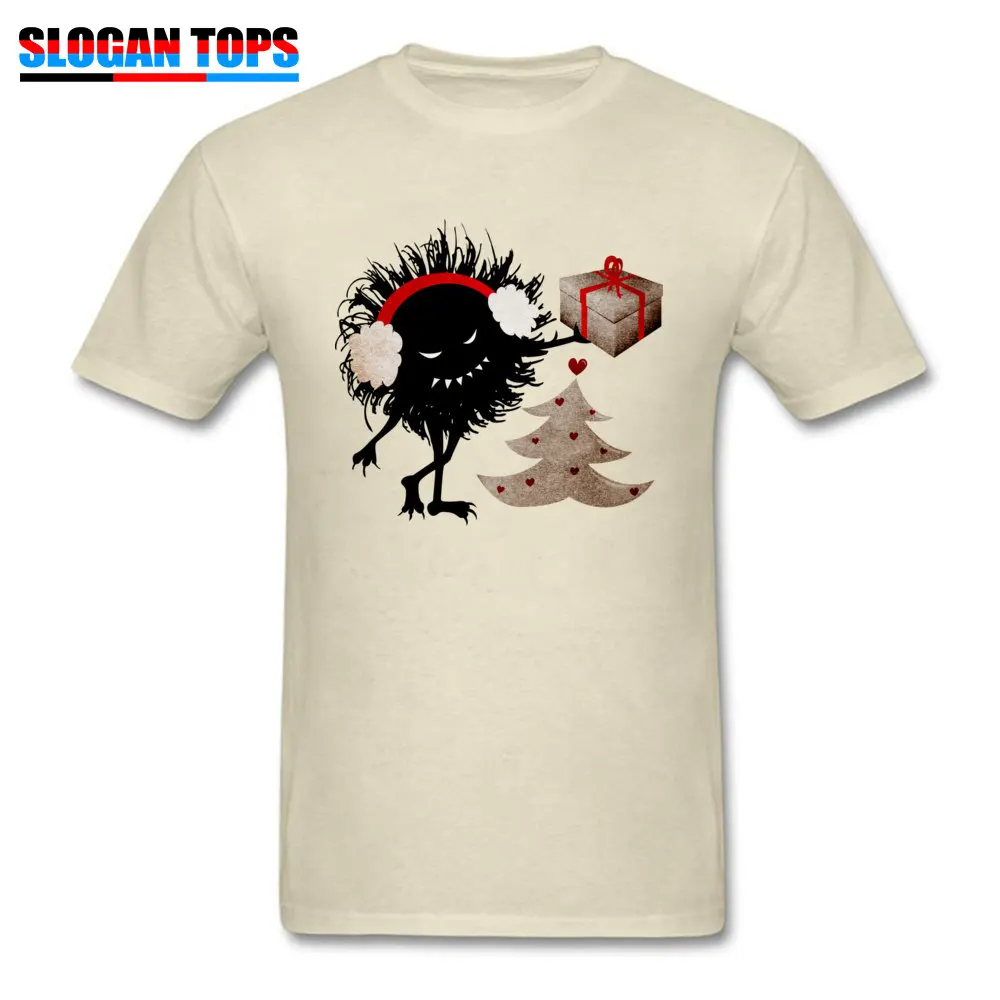 Printed On Tshirts Fitted Round Neck Christmas Evil Bug Gives Present 100% Cotton Boy Tops Shirts Crazy Short Sleeve T Shirts Christmas Evil Bug Gives Present beige