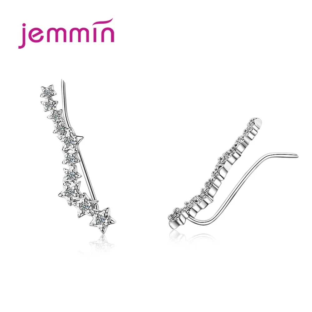 

Punk Stylish Cubic Zircon CZ Stud Earrings 925 Silver Clear CZ Crystal Shining Stars Rock Women Girl Pierced Jewelry Accesories