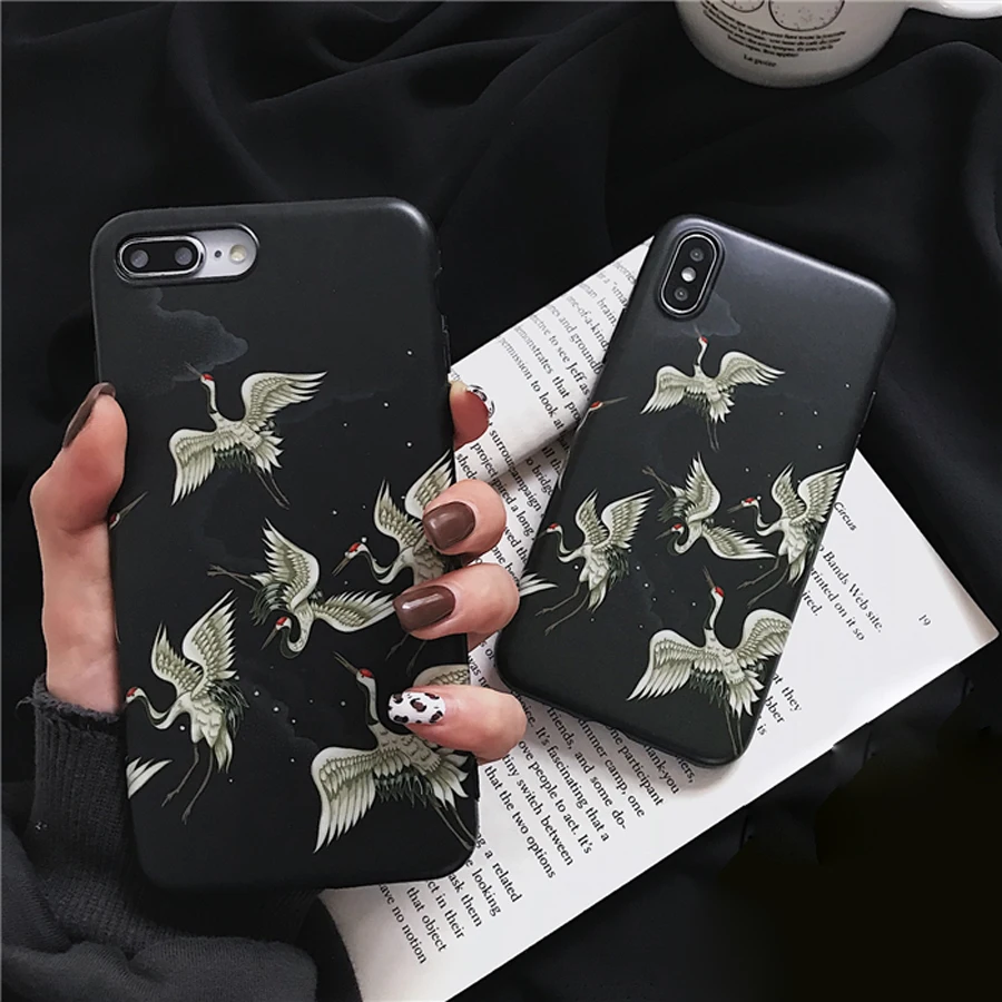 

case for iphone XS MAX XR X 8 7 plus case cover 3d Red-crowned crane painted soft silicon phone bag cases for iphone 6 6s plus