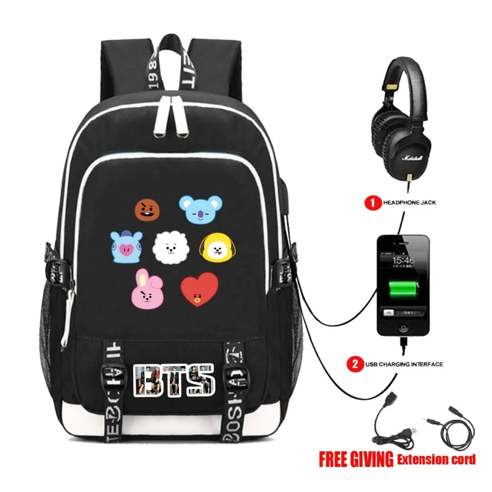 

USB Charge Headphone Jack Bag TATA SHOOKY Laptop Backpack External Headset port Backpack Shoulder School Bags