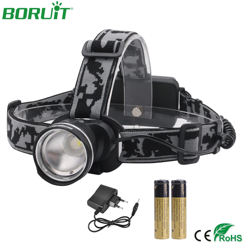

BORUiT Portable T6 LED Headlamp Flashlight Zoomable Rechargeable Headlights Waterproof Camping Hunting Head Torch Light 18650