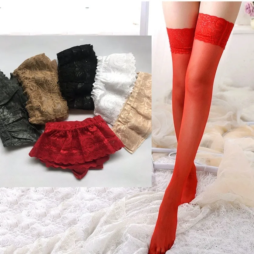 Women Lace Silk Nylon Stockings Transparent High Silicone Gel Stay Up Non-slip Over Knee Sexy Thighs Girls Lady Long Red White