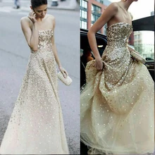 Халат де вечер Тюль Без Бретелек С Плеча Кристалл Line Платья Знаменитостей Вечерние Платья