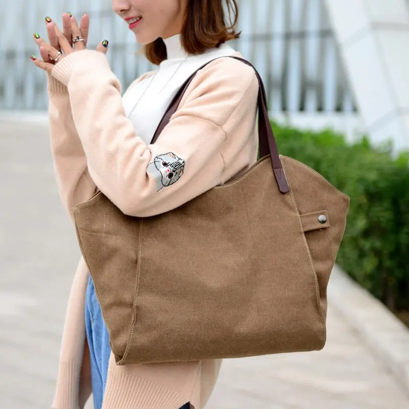 

MoneRffi Women Top HandleBag Satchel Canvas Large Capacity Bags Shoulder Tote Bag Solid Color Bags Casual Travel Messenger Bags