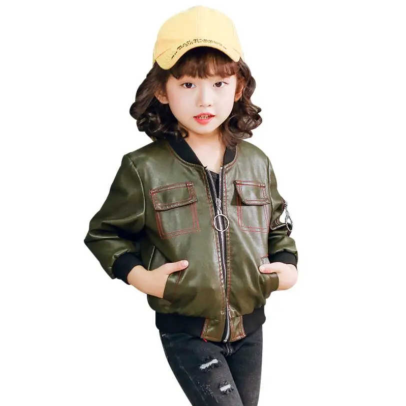 

Fashion Korean style Pu leather jackets children 2019 apring autumn new brand long sleeve coats leather tops ws56 free shipping