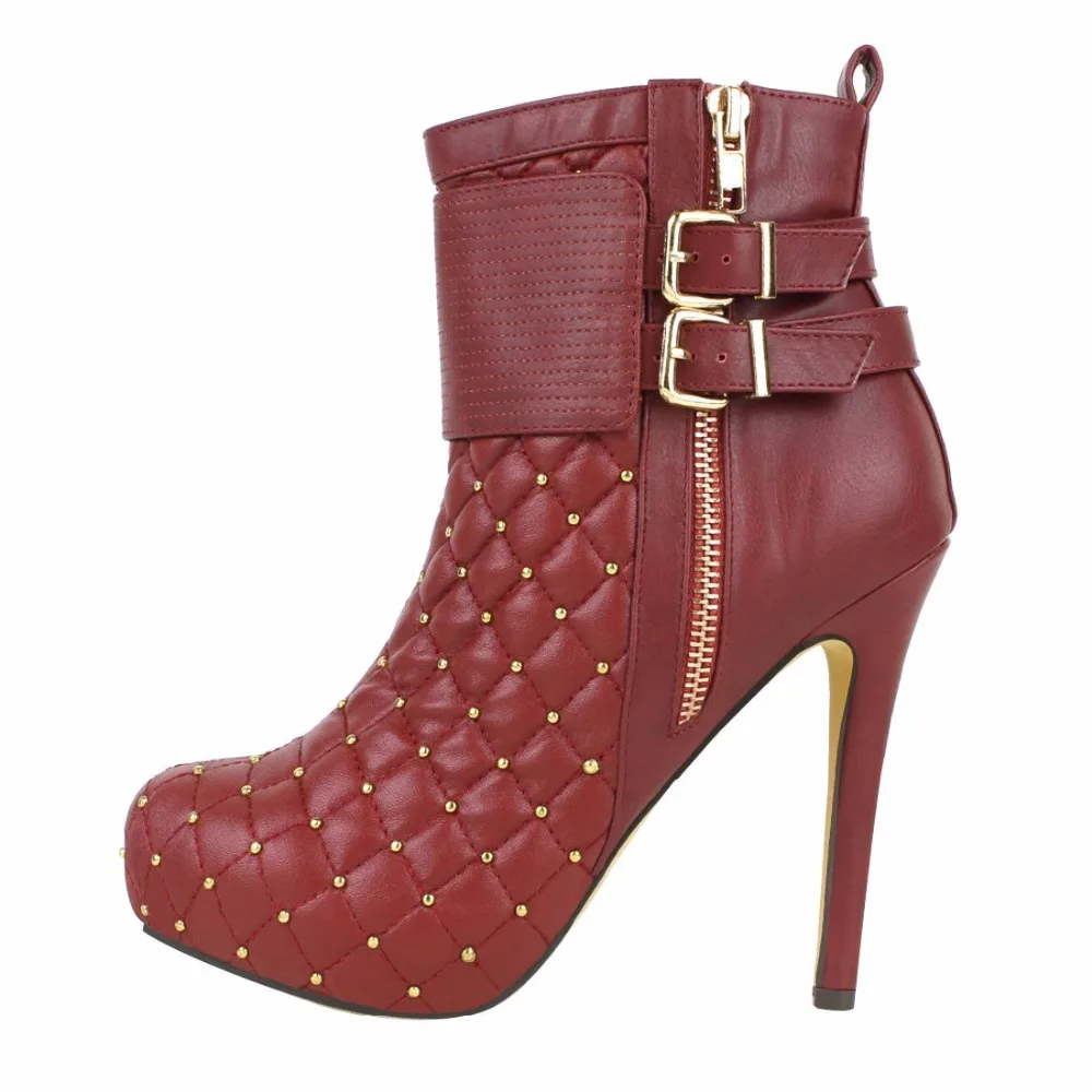 2016 Stiletto Sky High Heel zipper winter boots round toe platform women's boots With Two Buckles big size Custom For Christmas