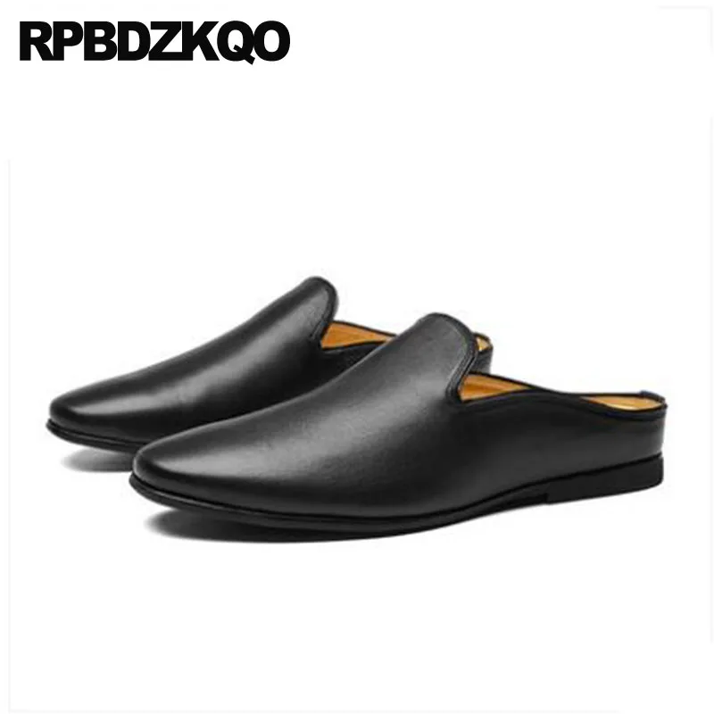 

Slides Runway Cowhide Slip On White Cow Skin High Quality Half Sandals Luxury Black Men Shoes Brand Real Leather Mules Flats
