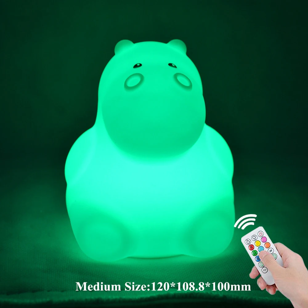 Бегемот RGB светодиодный Ночной светильник с сенсорным сенсором и дистанционным