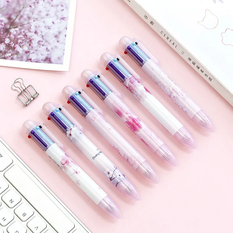 

New Arrival 6 Colors in 1 Cherry Pens Cute Ballpoint Pens Kawaii Ball Pens For Kids School Office Supplies Novelty Stationery