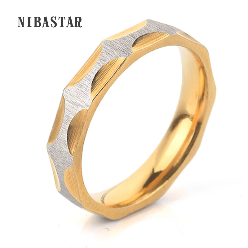 Luxury Rings For Women Never Fade Gold Color Wedding Jewelry 4mm Wide