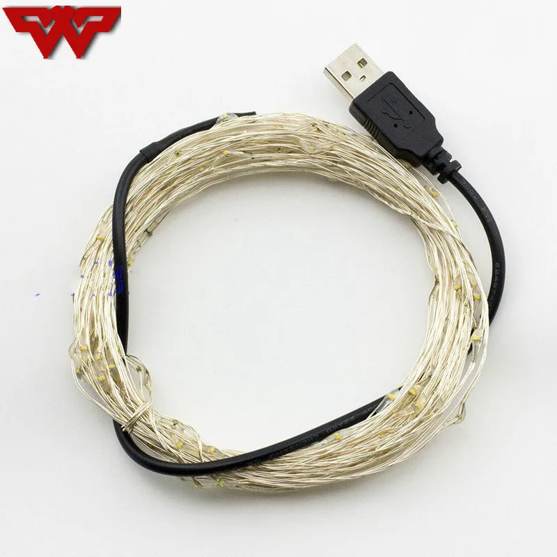 USB медная проволока 5V10 m 100 лампа Водонепроницаемая серебряная нить гирлянда Рождественская цветная