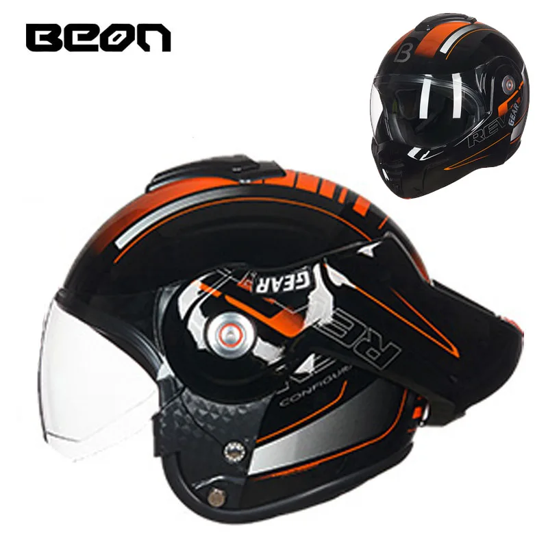 BEON T702 откидные мотоциклетные шлемы для мужчин и женщин мотоциклетный шлем для мотокросса из АБС-пластика Черный Красный M L XL - Цвет: bright black orange