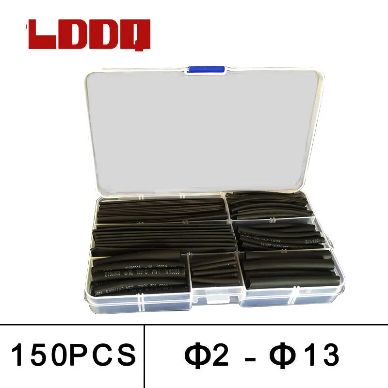 LDDQ 150 шт коробка черный 8 размеров Термоусадочная трубка 2 мм 5 3 6 10 13