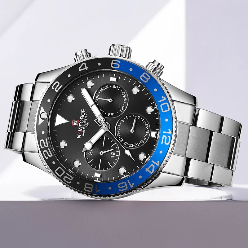 Мужские часы Топ люксовый бренд NAVIFORCE модные спортивные водонепроницаемые 24 часа дата часы мужские полностью Стальные кварцевые деловые наручные часы