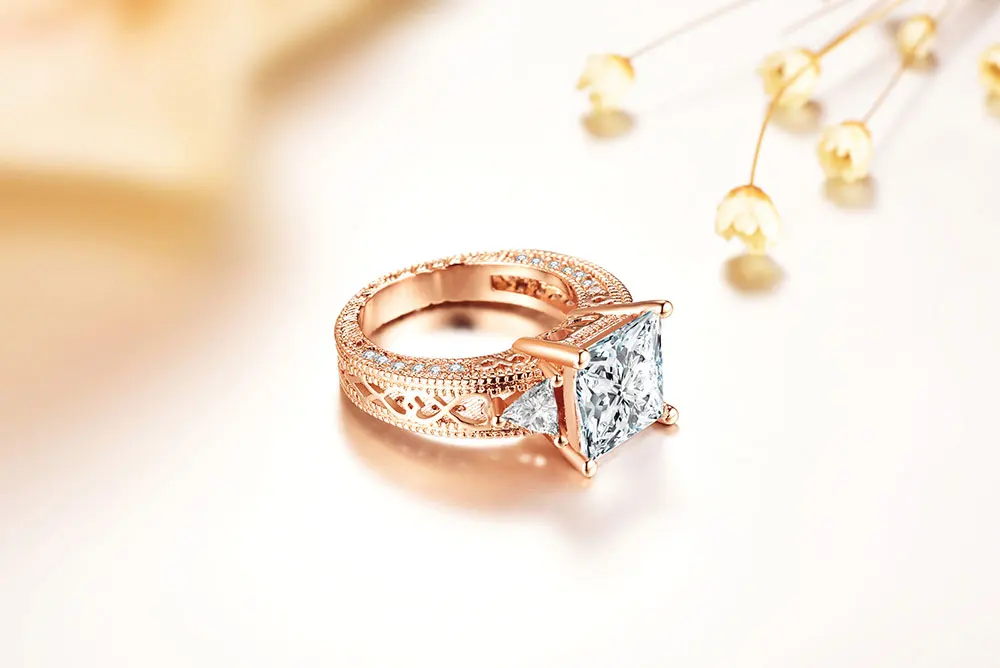 Tocean, розовое золото, красивые, милые, свадебные кольца для женщин, квадратный AAA циркон, обручение, мода, Bijoux Bague, размеры 5-10, H436