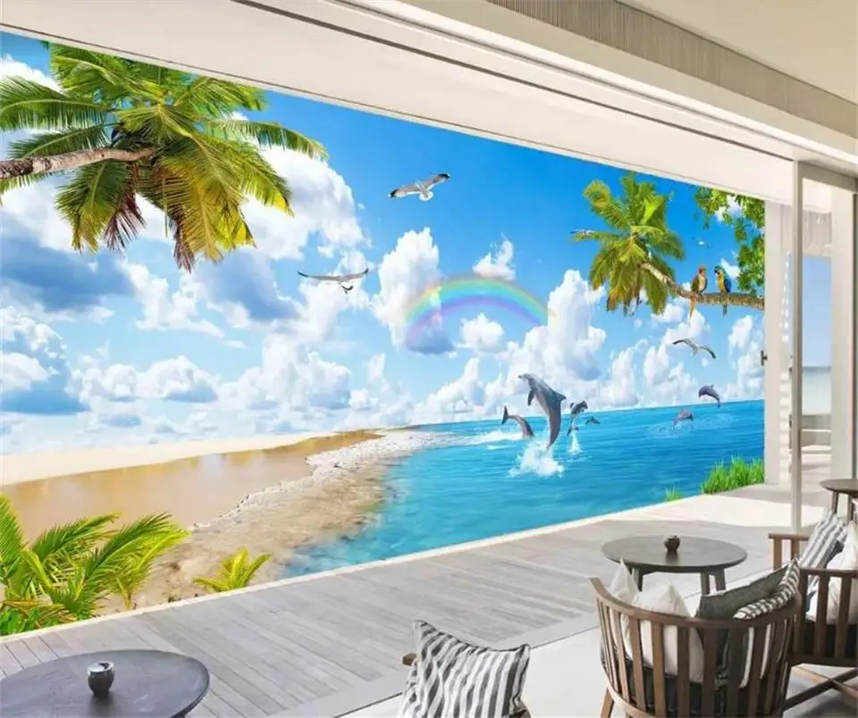 

Custom 3d Photo Wallpaper Room Mural Maldives Hawaii Dolphin Landscape 3D Painting Wallpaper Mural Sofa TV Backdrop 3D Wallpaper