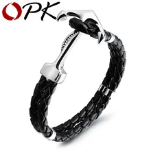 OPK Fashion Anchor Leather Bracelets Double Wrap Handmade Leather Braided High Polished Vintage Bracelet For Men Jewelry PH1096