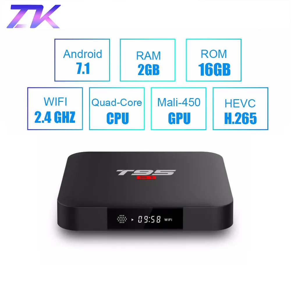 

ZKMAGIC T95 S1 Android 7.1 TV Box Voice Control Remote Amlogic S905W Quad Core 2.4GHz WiFi 4K Smart TV Box Set Top Box