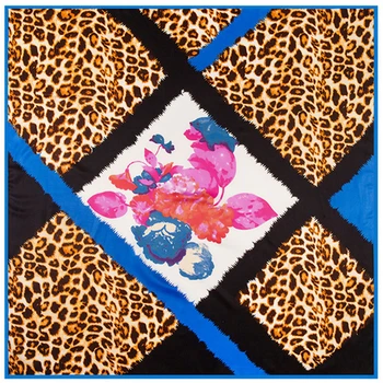 

Hijab Scarf Women Head Square Scarf Luxurious Leopard Flower Chain Print Scarf Brand Quality Shawl 100cm*100cm Pashmina