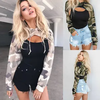 

Womens Long Sleeve Crop Hoodie Jumper Hooded Pullover Casual Sweatshirt Tops