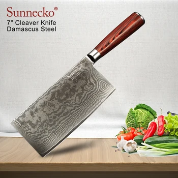 

SUNNECKO 7" Vegetable Cleaver Knife Damascus VG10 Steel Blade Meat Multifunctional Sharp Knife Pakka Wood Handle Kitchen Knives