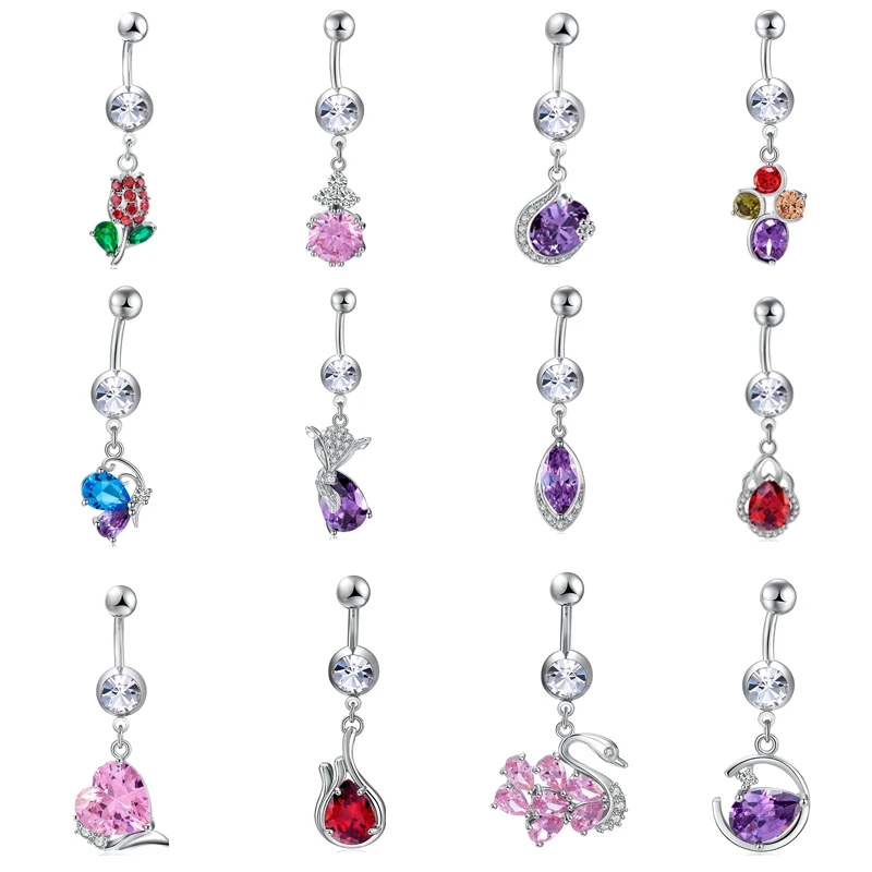 

2019 New Trendy Simple Bow Big Zircon High Quality Surgical Steel Lady Belly Button Ring Cute Pineapple Navel Ring For Women