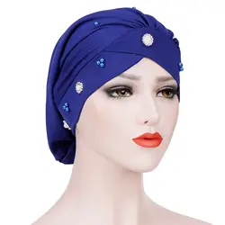 Скрещивание лба складка маленькая Маргаритка на ногти жемчужный шарф Ночная Кепка мусульманский головной убор шапочки под хиджаб тюрбан