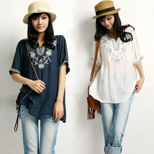 Blusa Floral bordada de maternidad blusas vintage de verano Ropa de talla grande para mujeres embarazadas camisas casuales de Gravida