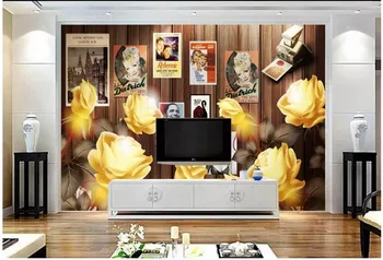 

3d wallpaper custom mural Golden peony wooden board photo home decor painting living room 3d wall murals wallpaper for walls 3 d
