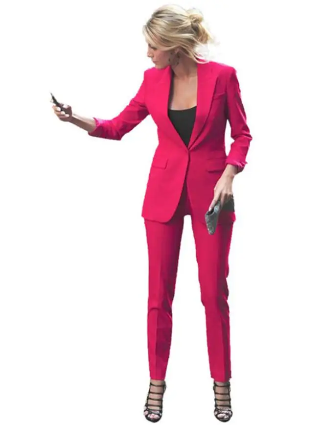Пиджак+ брюки, женские деловые костюмы, Офисная форма, дизайн, фуксия, для женщин, элегантные, формальные, для девушек, брючный костюм, 2 шт, наборы на заказ - Цвет: 002
