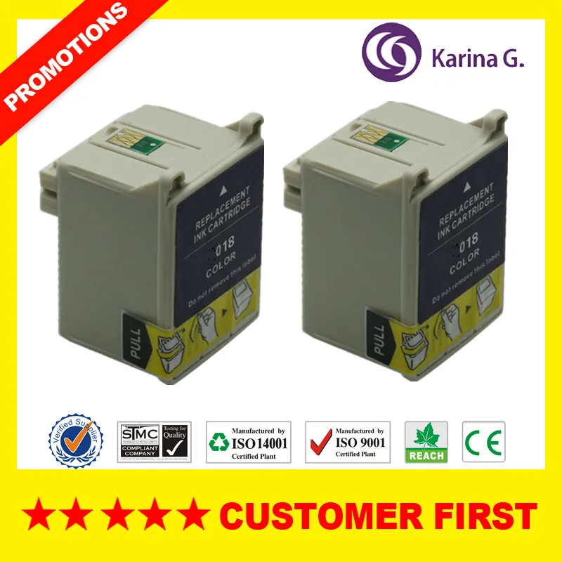 2PCS E-018 Совместимый чернильный картридж для T018 T017 подходит для Epson Stylus Цвет 680 Цвет 777 Цвет 777 Цвет 777i 1000ICS и т. д. для принтера - Цвет: 2PCS E-018